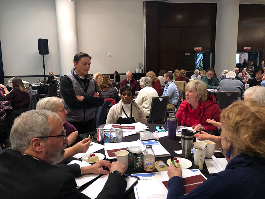 Cinda Haff helps election officials talk through the tabletop exercises.