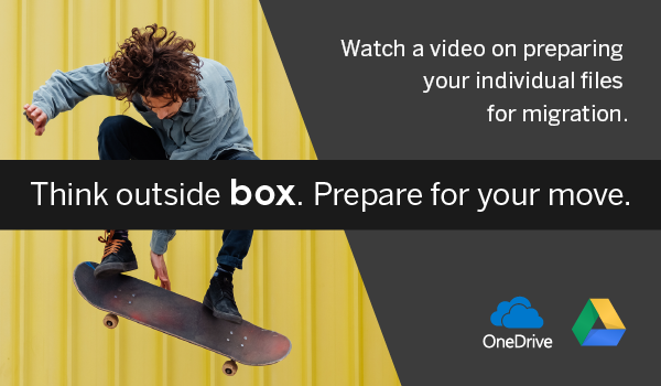 Watch a video on preparing your individual files for migration. Think outside box. Prepare for your move.