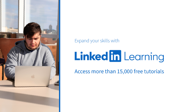 Monitor banner LinkedIn Learning: Access more than 15,000 free tutorials