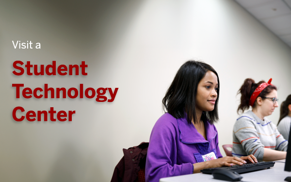 Monitor banner image text: Visit a Student Technology Center