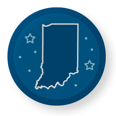 The state of Indiana outlined on a blue field