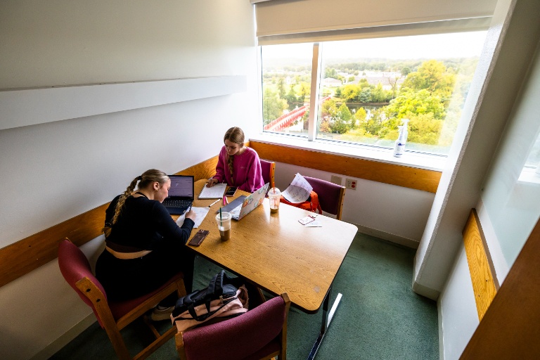 IU South Bend students studying on the fifth floor of the library