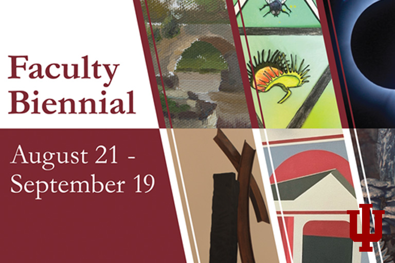 A graphic with the words Faculty Bienniel Exhibition