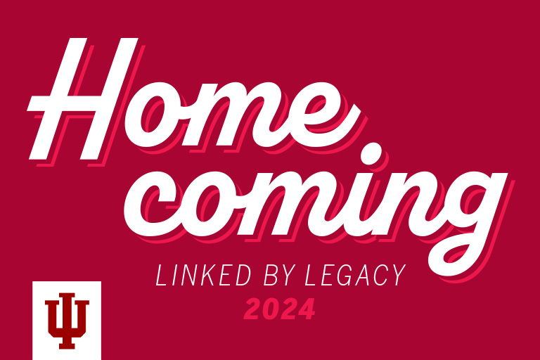 The word Homecoming on a red background