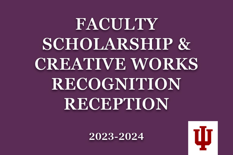 purple background with the words faculty scholarship and creative works recognition reception