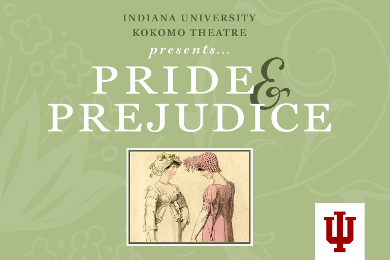 Green background with image of two women in regency dress and the words Pride and Prejudice
