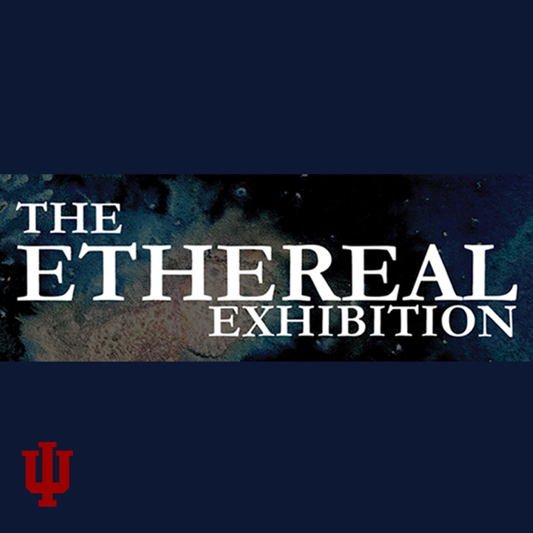 The Words The Ethereal Exhibition in white with a black background