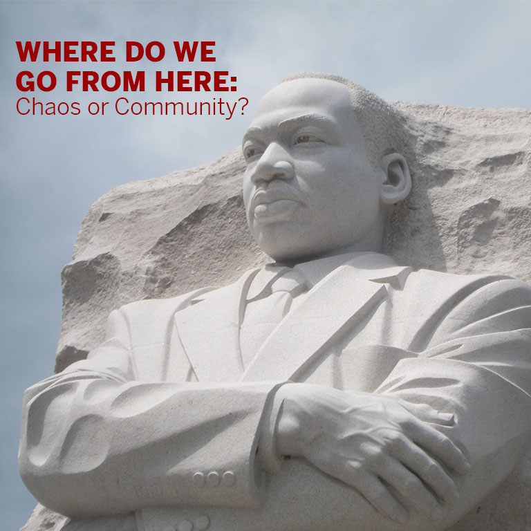 An image of Dr. Martin Luther King Jr. carved in stone