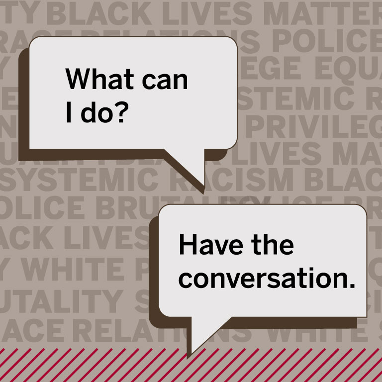 Word balloons with What can I do? and Have the conversation