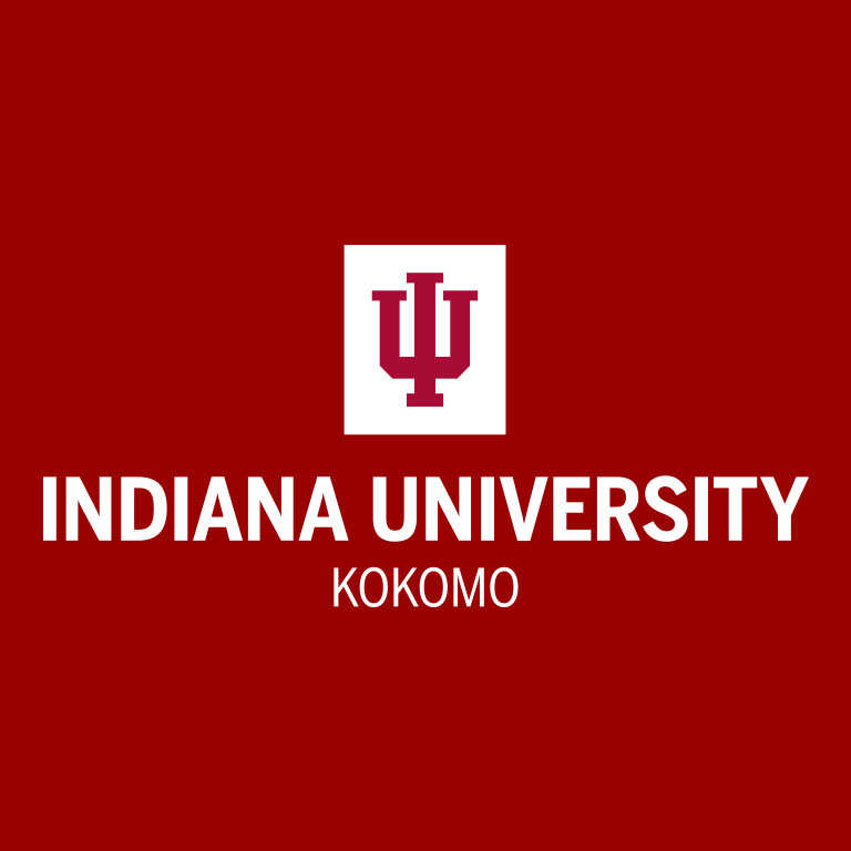 The words Indiana University Kokomo with the IU trident on a red background