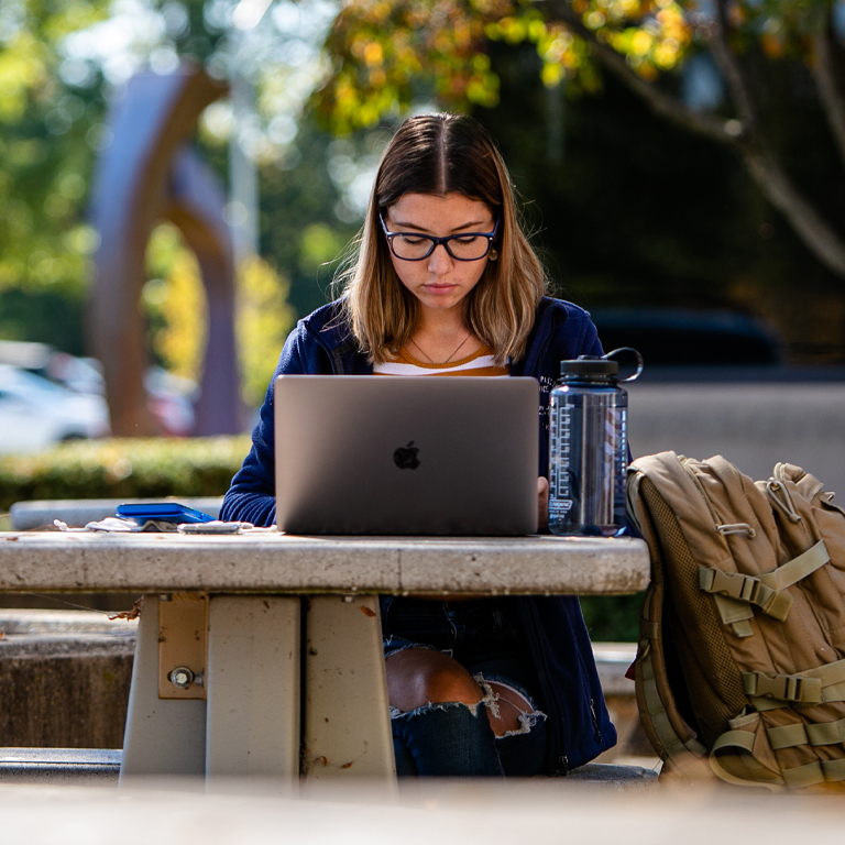 A woman with a laptop