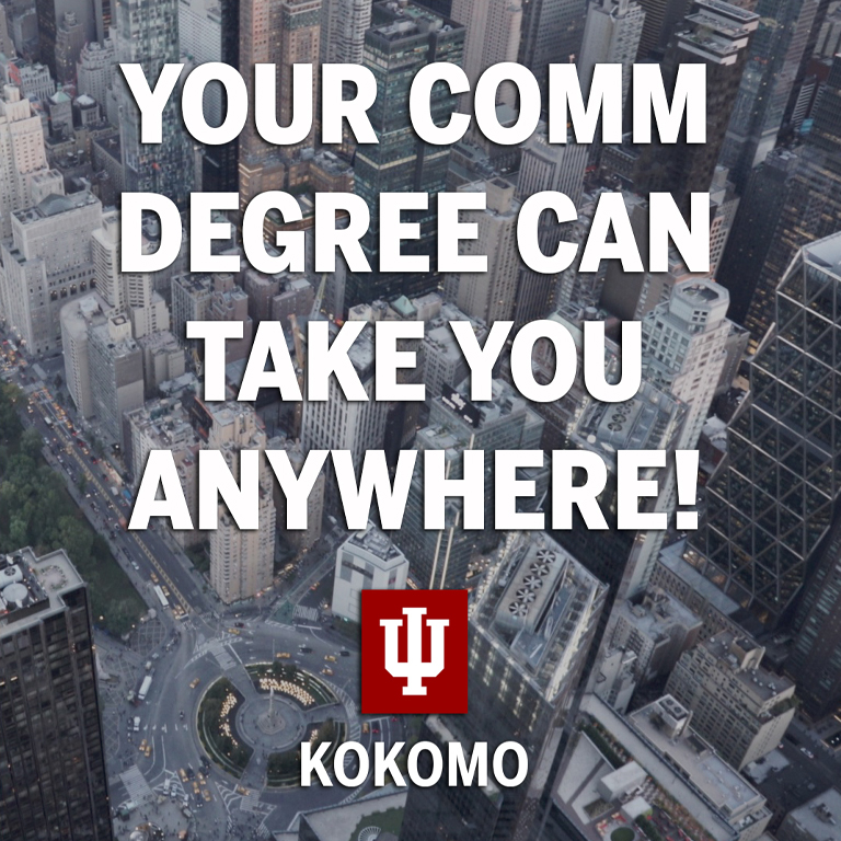 overhead shot of Manhattan with the words Your comm degree can take you anywhere