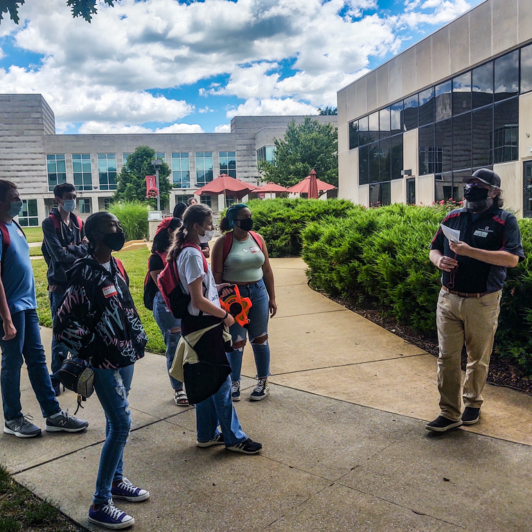 a tour group on campus