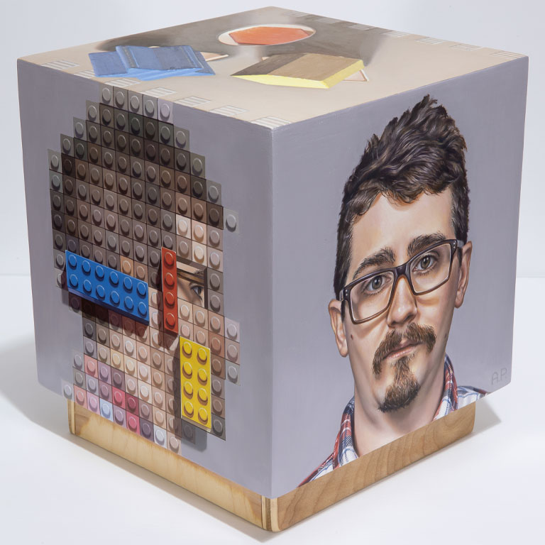 Graphic portrait on a cube