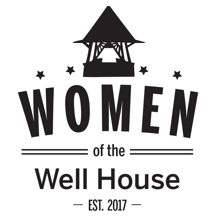 A black well house on a white background with the words Women of the Well House underneath