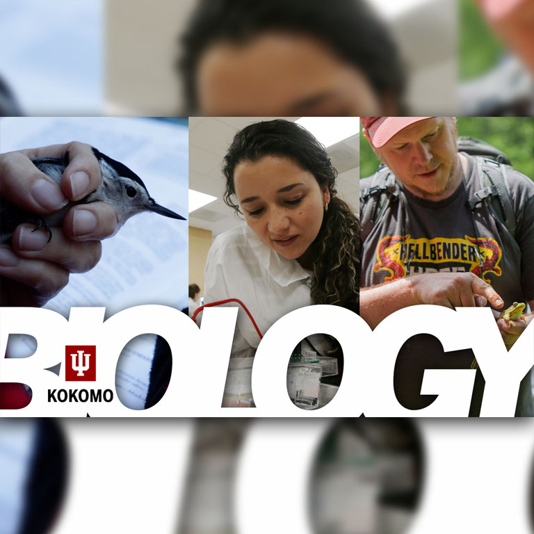 a grid with images of a bird, a woman in a lab and a man holding a reptile