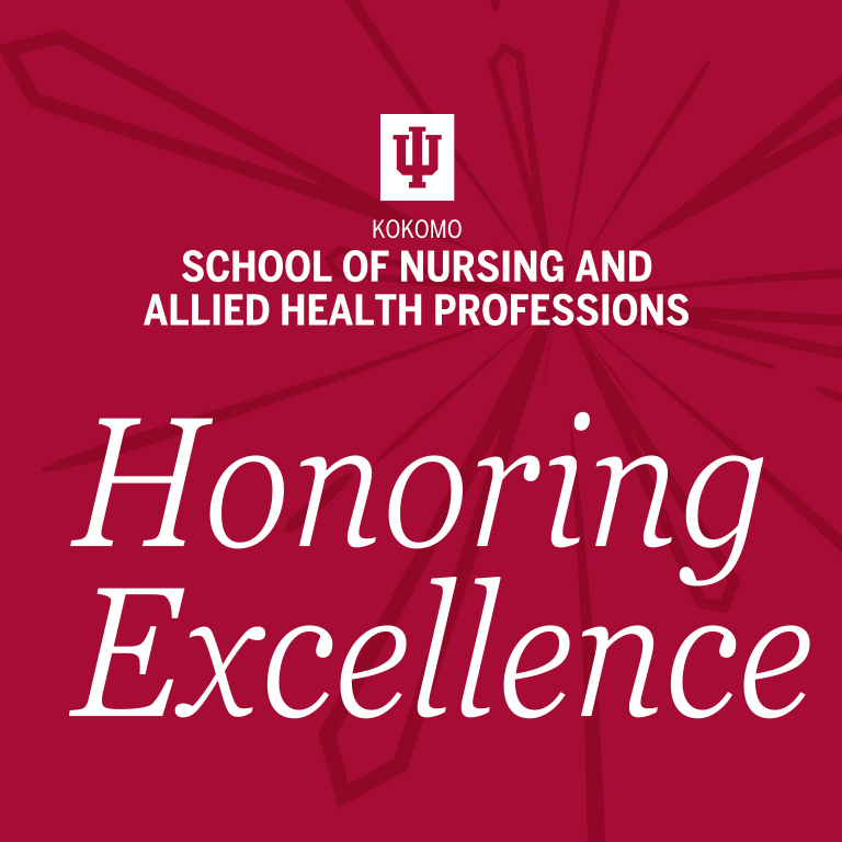 red background with the words School of Nursing and Allied Health Professions honoring excellence
