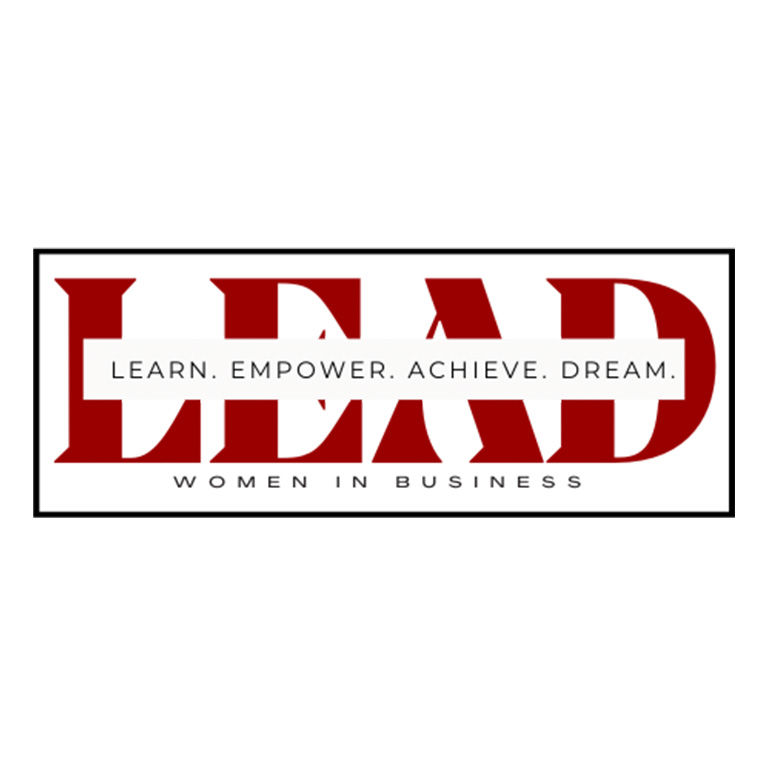 The word LEAD in red letters against a white background