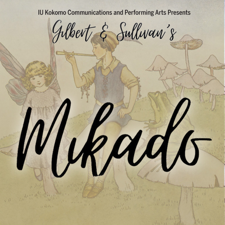 A fairy and an elf in a forest, with the words The Mikado