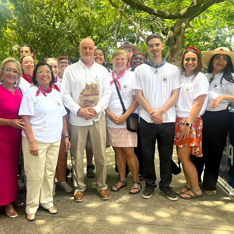 A group of people pose for a picture