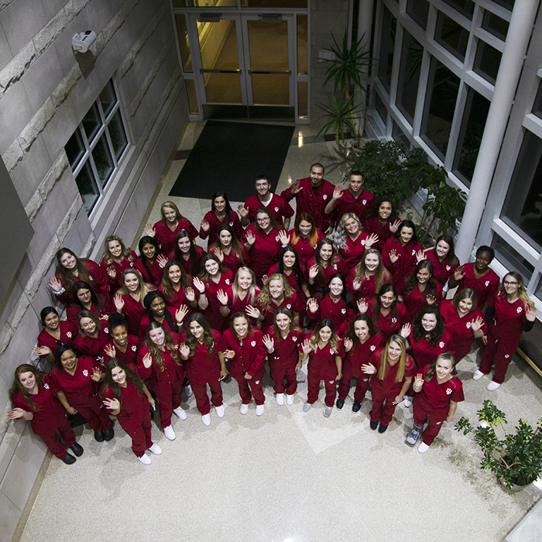 Aerial view of nursing students