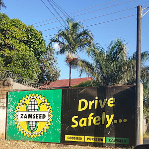 Zamseed sign in Zambia saying Drive Safely...