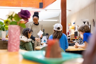 An IU Southeast student teaches a lesson at Community Montessori.