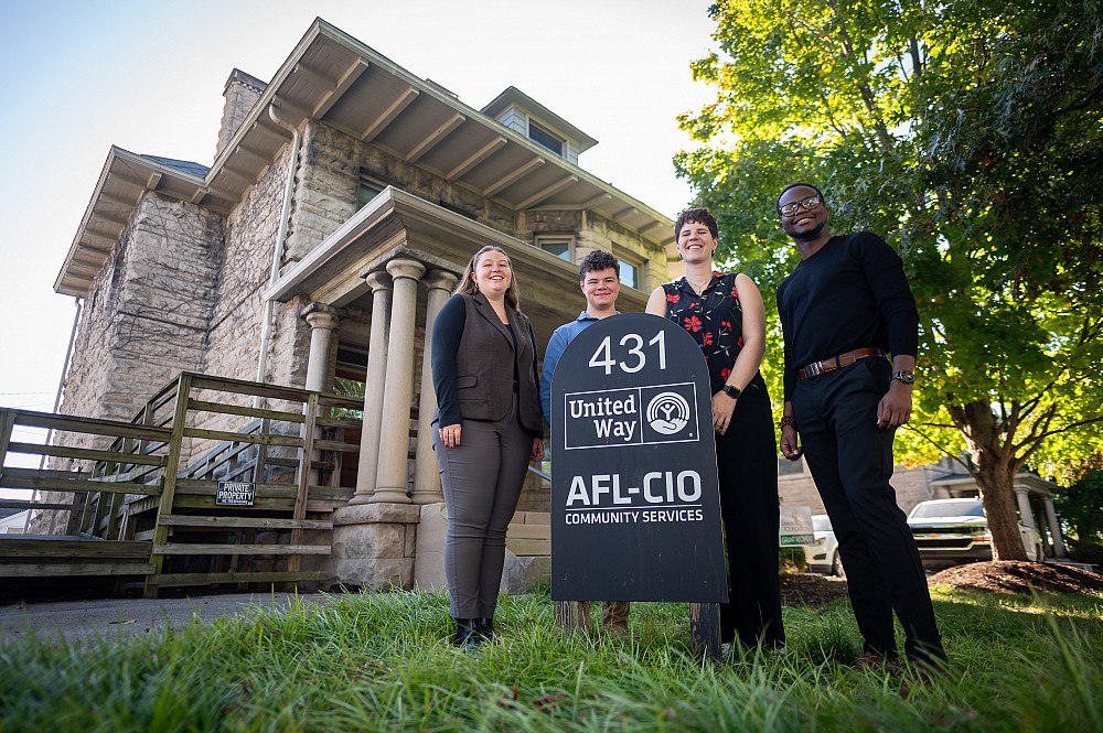 Catherine Weeks (left), Carter Inskeep (center left) and Jamil Davis (right) are O'Neill Leadership Fellows at the United Way of South Ce...