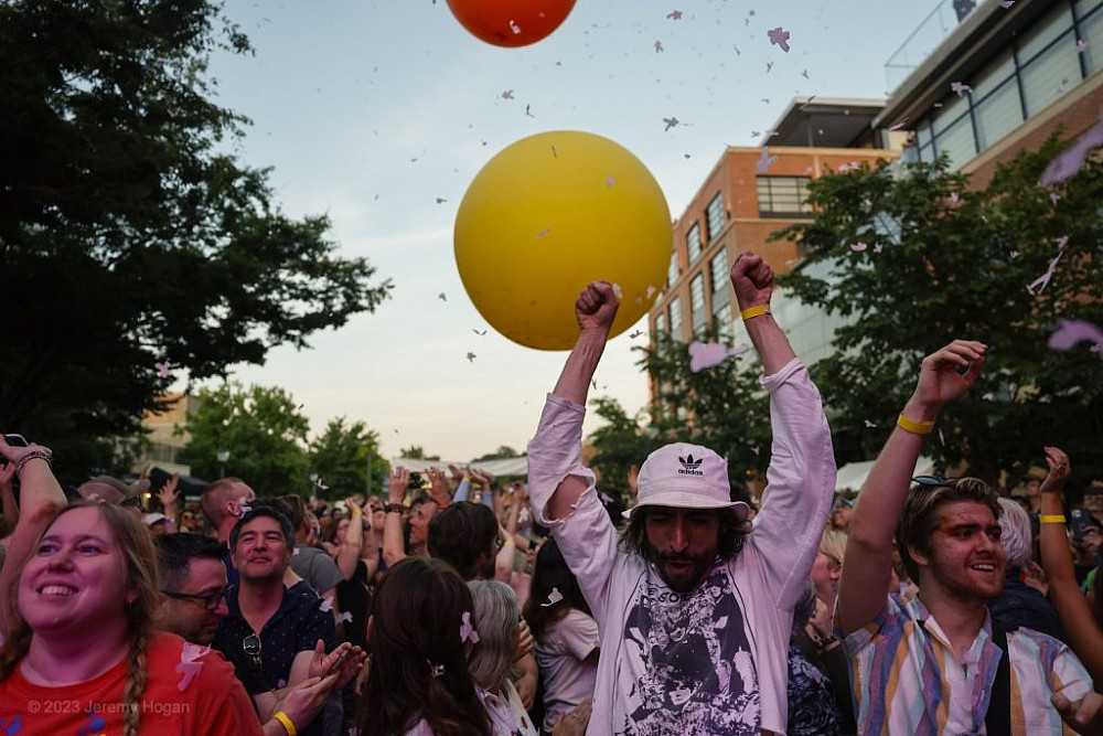 Granfalloon revelers attend the 2023 The Flaming Lips main stage show on Kirkwood Avenue in Bloomington. Photo courtesy of Jeremy Hogan, ...