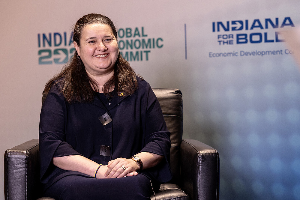 It's IU that picked me, Ukrainian ambassador Oksana Markarova said, seen here at the 2024 Indiana Global Economic Summit. Photo by J...