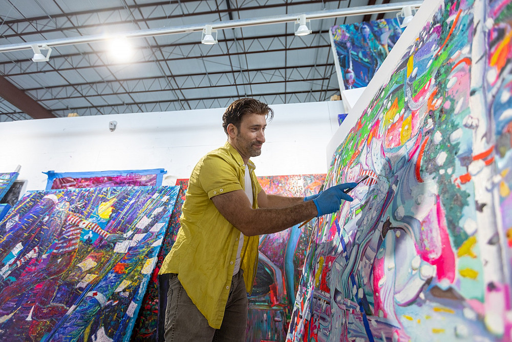 Caleb Weintraub in the studio at IU Bloomington on Monday, July 10, 2023. (Photo by Chris Meyer/Indiana University)