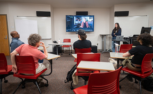 Jerald Harkness and Susanne Schwibs meet with students during the semester to review their documentaries and offer guidance as part of th...
