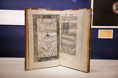 On display at the Receding Horizons exhibition at Lilly Library is a first edition in Latin of the Almagest, written by Ptolemy in the se...