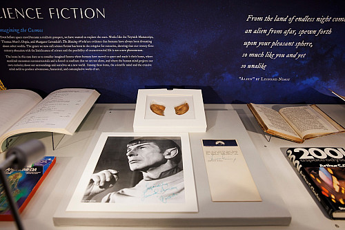 Prosthetic ears worn by Leonard Nimoy portraying Spock in the film Star Trek VI are pictured on display as part of the Receding Horizons ...