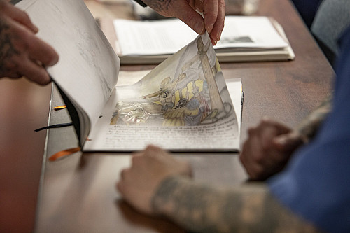 Close-up of a drawing created by an inmate.
