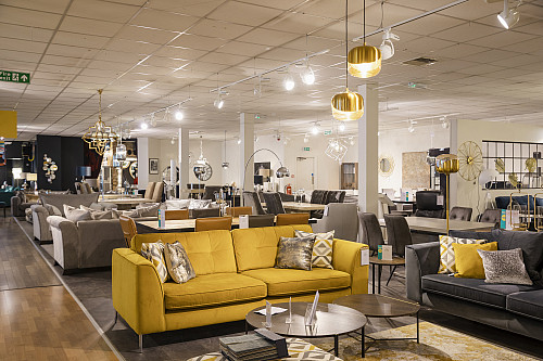 A wide angle of a furniture store.