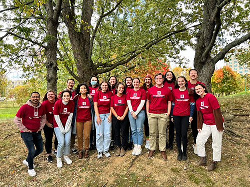 The IU student delegation for COP27 poses for a photo on campus before traveling to the summit. Photo courtesy of Marria Peduto