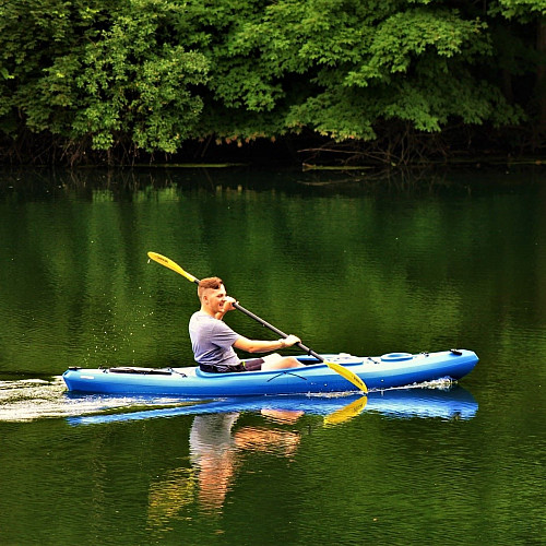 Cody Smith kayaking in pond. Photo by Cody Smith