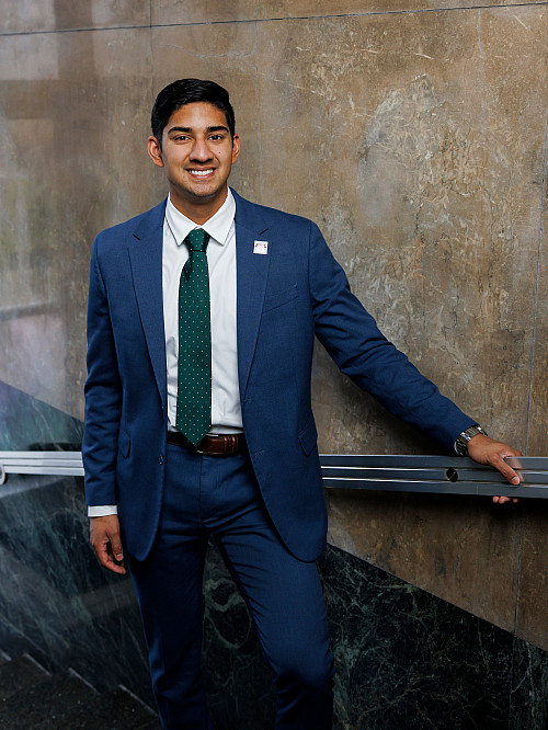 Terre Haute Mayor Brandon Sakbun poses for a portrait at City Hall in Terre Haute, Indiana.