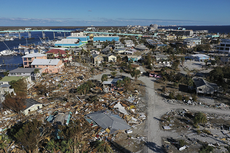 FORT MYERS BEACH, FLORIDA - OCTOBER 02: In this aerial view, destruction left in the wake of Hurricane Ian is shown on October 02, 2022 i...