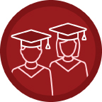 A graphic with two students in graduation caps.