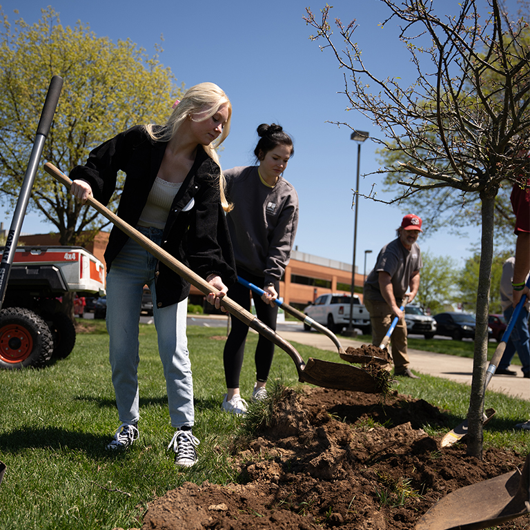 Students planting trees during Arbor Day event
