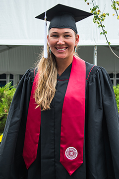 Nicole Melichar of the United States before their Indiana University East graduation at the 2021 Western & Southern Open WTA 1000 ten...