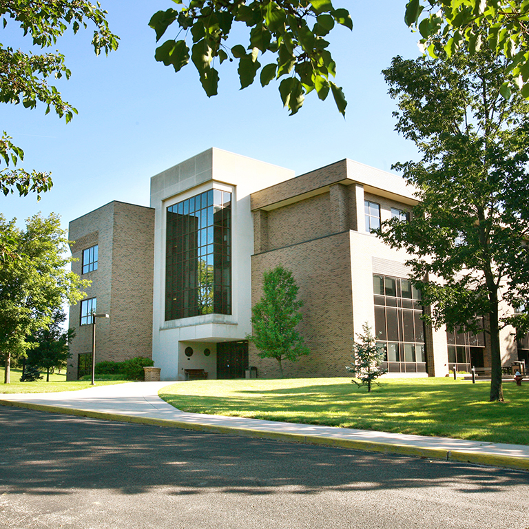 Façade of Tom Raper Hall building at IU East Campus on a sunny day