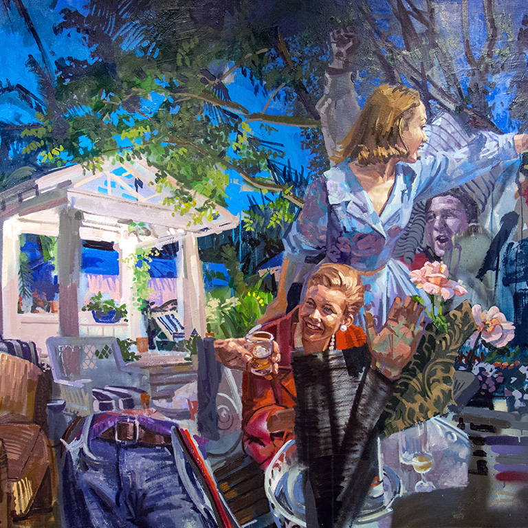 colorful painting of people in an outdoor scene