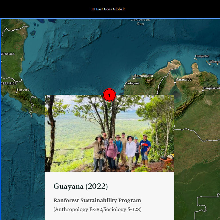 IU East storymaps graphic depicting the 2022 trip to Guayana