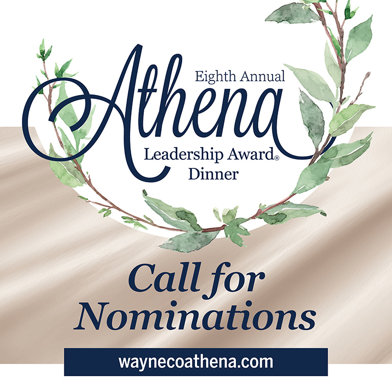 Graphic calling for nominations for the eighth annual Athena Leadership Award Dinner