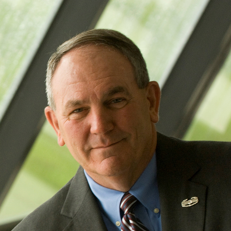 Close-up of James White smiling