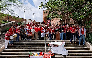 IU Southeast students, faculty, and staff gathered in McCullough Plaza prior to the IU Day parade.