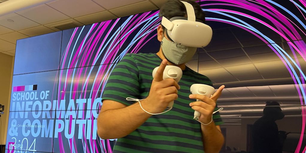 Student wearing VR headset